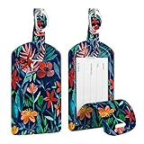 [2 Stück] Fintie Kofferanhänger aus Kunstleder, Gepäckanhänger ID Etikett mit Adressschild Namenschild für Reisetasche Koffer, Dschungelnacht