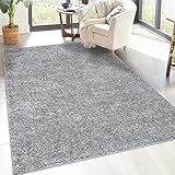 carpet city Shaggy Hochflor Teppich - 150x150 cm Quadratisch - Grau - Langflor Wohnzimmerteppich - Einfarbig Uni Modern - Flauschig-Weiche Teppiche Schlafzimmer Deko