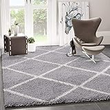 VIMODA Hochflor Teppich Wohnzimmer Shaggy Skandi Design Rautenmuster Grau Creme Robust Weich Strapazierfähig, Maße:160x220 cm