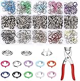 Druckknopf Set Jersey Druckknöpfe Metall mit Zange 200Sets Hohle Knöpfe Werkzeug Für DIY Basteln Kinderbekleidung Kleidung Taschen 9,5 mm10 Farben