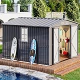 LUXOAK verzinktes Metall Gartenhaus mit Schrägdach 281x278x193cm, Geräteschuppen mit breiter Tür und Querfenster, als Gartenschuppen, Gartenhütte oder Fahrradgarage, 12 m³ Lagerfläche, Schwarz