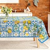 Arquiel Zitronen Tischdecke Rechteckig Abwaschbar Tischdecken Polyester Wasserabweisend, Frühling Sommer Zitrone Tischwäsche Dekoration für Küche Garten Party, 140×180 cm