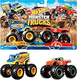 HOT WHEELS Monster Trucks Demolition Doubles - 2er-Pack mit verschiedenen Modellen - Inklusive Statistiken zu Stärke, Crash-Attacken und Motor - Riesige Räder und abgefahrene Details, FYJ64