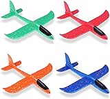 WFKKMEQ Styropor Flugzeuge Kinder, 4 Stück Segelflugzeug Flieger Wurfgleiter Styroporflieger Kinders Gleitflugzeuge Spielzeug Flugzeug Spielzeugs Mit 2 Flug Modi für Kinder Outdoor Spiele