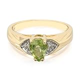 Cavill Paraiba Turmalin Ring 0,74 ct Tropfen Nigerianischer Turmalin Schmuck 14K 585 Gelbgold mit 2 SI Diamanten 0,027 ct Rund Brillant Pave Moderner Goldener Schmuck Grün