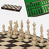 Chess Club Schachspiel aus Holz, Handgefertigte Schachfiguren, Klappbares Brett 48 x 48 cm, Braun und Beige, mit Aufbewahrungsbox Schachset, Hoch Figuren