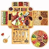 Bambus-Käsebrett, Käsebrett mit Käsemesser-Set, Charcuterie Board,Käsebretter, Servierbrett, für Wein, Cracker, Brie und , Fleisch, Einweihungsgeschenk für Leckereien, Weihnachten, Erntedankfest