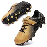 Fußballschuhe Kinder FG/AG Fussballschuhe Footballschuhe Jungen Mädchen Kids Kunstrasen Trainingsschuhe Soccer Schuhe Sportschueh Teens draußen Hallenfußball Indoor Outdoor Unisex Schwarzes Gold EU34