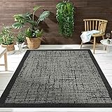 VIMODA Teppich In- und Outdoor Flachgewebe Terrasse Balkon Wintergarten Robust Abstrakt Grau Anthrazit Braun, Farbe:Anthrazit, Maße:120x160 cm