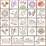 Grevosea 20 Stück Malerei Schablonen Set Wildblumen Schablonen Tiermalerei Schablone wandgestaltung Wiederverwendbare Zeichenschablone Kleine Schablonen zum Malen von Möbeln DIY Tasche deko-13 * 13cm