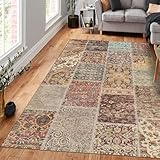 bamyum Nadine Bedruckter Teppich Chenille-Druck Maschinell Hergestellt 120 x 180 cm, Waschbarer Patchwork Vintage Teppich Schlafzimmer, Antibakteriell Antirutschunterlage Küchenteppich