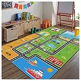 BYINGWD Rutschfester Teppich für Kinderzimmer, Spielmatte für Kindergarten-Klassenzimmer, Jungen-Mädchen-Stadtstraßenteppich für Schlafzimmer und Spielzimmer(Green-Rug,80×120cm)