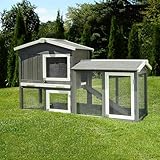 Miweba MyAnimal Hasenstall MH-03 | Kaninchenstall mit Freilaufgehege - Hasenkäfig - Kleintierkäfig - Holz imprägniert - Kaninchenkäfig Winterfest - Kleintiergehege - Käfig - Hasenhaus (Grau/Weiß)