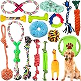 Amzeeniu Hundespielzeug,16 Pcs Seil Ball Hunde robuste Zähne Kauen langlebig Spielzeug Zahntraining Set Für Kleine mittelgroßen Hund Interaktives Spielset Unzerstoerbar BaumwollknotenTau Tier