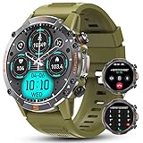 WalkerFit Smartwatch Herren mit Telefonfunktion, 1.43' AMOLED Militär Robuste Smartwatch mit Herzfrequenz Outdoor Sportuhr, 60 Tage Extra Lange Batterie, Wasserdicht für Android iOS, Kalk