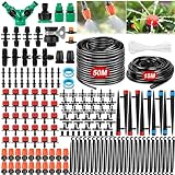 Garten BewässerungsSystem, 263Pcs Garten Bewässerung Kit, 50M+15M Bewässerungsrohre,Automatik Tröpfchenbewässerung Gartenbewässerung Misting Kühlsystem für Landschaft, Gewächshaus