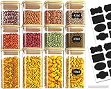 Amzeeniu Vorratsdosen Glas 12er Set,750ml/430ml Vorratsgläser mit Deckel Eckig,Glasbehälter Holzdeckel, Küche, Luftdicht für Cornflakes,Müsli,Bohnen,gewürze aufbewahrung