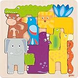 goki 57320 – Einlegepuzzle Safari aus Holz – 11-teiliges Kinderpuzzle mit exotischen Tieren, ca. 21 cm breit, ab 3 Jahren