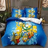 Generisch Cartoon Anime Familien Sitcom Simpsons Bettwäsche-Sets 100 * 135cm für Kinder,Mikrofaser-Bettbezüge mit Reißverschluss,3D Gedruckter Bettbezug mit Kissenbezug 50 * 70cm für Jungen,Mädchen