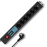REV SupraGuard Mehrfachsteckdose, 6fach Steckdosenleiste, Netzfilter, Überspannungsschutz, Länge 3m, schwarz