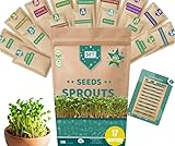 ARPON Premium Keimsamen Set - 17 Sorten für Microgreens & Sprossen - Rucola, Alfalfa, Brokkoli, Kresse, Mungbohnen uvm - ca. 62.000 Samen - Bio Qualität - Einfache Anzucht im Glas oder Schale