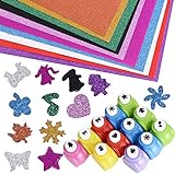 JNCH 12 Motivstanzer + 10 Glitzerfolie Selbstklebend Papier Stanzer Glitzer Klebefolie Weihnachten Papierstanzer Motivlocher Glänzend Bastelpapier Glitter Deko Folie Dekopapier Dekofolie Bastelfolie