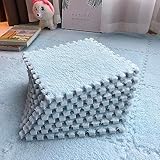 WOTZOV Plüsch-Bodenmatte, Patchwork-Teppich, 20-teilige Schaumstoff-Puzzlematte, weiche, Flauschige Fliesenmatte, rutschfeste Klettermatte, ineinandergreifende Teppich，Light Blue-One Size