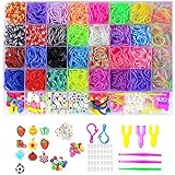 2500+Loom Bänder Set, Loom Bänder Zubehör Bunte Gummibänder Loops Gummis für Armbänder, Rubber Loombänder Mit Accessoires for Jungs Mädchen Kinder