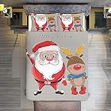 Amacigana Weihnachten Bettwäsche Set 135x200,Jugendliche Kinder Santa Claus und Elch Muster Bettbezug Set mit Reißverschluss und 2 Kissenbezug (A1,135X200cm/80x80cmx2) (A1,135X200cm/80x80cmx2)