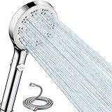 Duschkopf Wassersparender, Sparduschkopf, Duschkopf mit Schlauch 1.5m, 5 Strahlarten Wassersparender Handbrause Mit Stoppfunktion, Duschbrause mit Antikalk-Funktion, Chrom