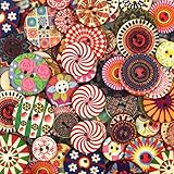 100 Stück Bunte Knöpfe Retro Harz Holzknöpfe Gemischte Rund Puppenknöpfe Nähen Knöpfe Blume Malerei Geometrishes Muster Kinderknöpfe mit 2 Löcher für Nähen DIY Basteln Handwerk Deko 20 mm
