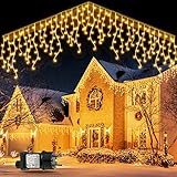 GYLEFY Eisregen Lichterkette Außen, 10M 400 LED Anschließbar Lichterkette Außen, Weihnachtsbeleuchtung Außen IP65 Wasserdicht Timer, 8Modi Lichterkette für Weihnachtsdeko Aussen Innen- Warmweiß