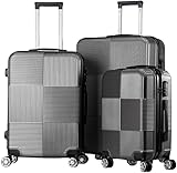 bestyks Luggage Set, Kofferset 3 Teilig Reisekoffer Set mit Koffer XL, Rollen Groß und Koffer Mittelgroß, Kofferset 3 stück mit robustem Trolley-Koffer, TSA-Schloss und 4 Rollen (Grau)