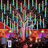 OPAHUTER Solar Meteorschauer Regen Lichter, 240 LEDs Meteor Weihnachtslichter, 10 Röhren 30cm Wasserdichte Solar Fallende Weihnachtsbeleuchtung Fernbedienung für Xmas Baum Hochzeit Dekoration