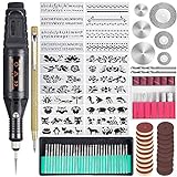 Uolor 108 Pcs Gravierwerkzeugsatz, Multifunktionaler Gravurstift DIY Drehwerkzeug für Schmuck Glas Holz Metall mit Anreißer, 82 Zubehör und 24 Schablonen