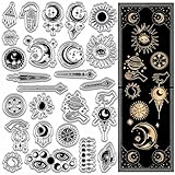 CRASPIRE Mondphasenstempel Wahrsagung Klar Stempel Sonne Magie Hand Augen Schwert Pfeil Stern Planet Astrolabium Wiederverwendbare Transparente Silikonstempel für Halloween DIY Handwerk Scrapbooking