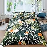 Loussiesd Hawaii Bettwäsche Set 135x200cm Palme Tropenpflanzen Bettbezug Set für Frau Erwachsene Botanische Blätter Zweige Betten Set Blumendruck Schlafzimmer 2St