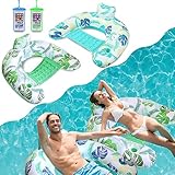 Weeupolfun Aufblasbares Schwimmbett, 2 Sitzer Pool Aufblasbares Hängematte mit 3 Getränkehaltern für Erwachsene und Kinder Aufblasbares Wasserhängematte (Cyan+Grün)