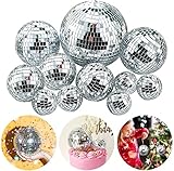 Morofme Disco Spiegel Ball 11Stück Silber Hängekugel Spiegelkugel Discokugeln Mirrorball Glänzende Disco Ball für Weihnachtsbaum Hochzeit Geburtstagsfeier Dekoration Lichteffekt