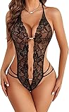 Avidlove Damen Reizwäsche Body Rückenfrei V-Ausschnitt Babydoll Lingerie Erotic Nachtwäsche Schwarz Small