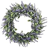 HUAESIN Künstliche Türkranz Kunstblumen Lavendel Kranz Deko Lavendelkranz Dekokranz Lila Wandkranz für Tür Fenster Kamin Wand Outdoor Hochzeit Ganzjährig 17.7 inch