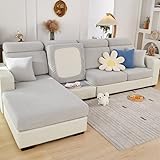TOPCHANCES Sofa Sitzkissenbezüge - Soft Stretch Sofa Cover Sofa Kissenbezüge, Sofa Sitzbezüge Couchbezüge L Form, Couch Kissenbezüge Sofa Slipcover (Helles Grau Weben)