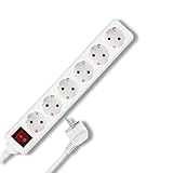 REV Steckdosenleiste - Mehrfachsteckdose 6-Fach mit beleuchtetem Schalter zum Stromsparen, Kabel 1,4m, max. 3500W, weiß