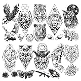 LAROI 10 Blätter Groß Löwe Tiger Tiere Temporäre Tattoos Männer Bär Eule Motte Frauen Arm Tod Schädel Wasserdicht Gefälschte Schwarz Tattooaufkleber Adler AK-Gewehr Totem Realistisch Maenner