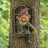 JTZXJJX Elf Out The Door Tree Hugger, Gartenstatue Zwerg Harz Zwerg Figur, Hängende Gartenzwerge Baum Zwerg Dekoration für Terrasse Rasen Ornament (Männer)