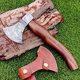 UNIQUE BLADES Axt, Damast Tomahawk Axt, 28 cm - Damast Axt - Überlebens Axt - Camping Axt - Bushcraft Axt, Bärtige Axt Ragnar, Verteidigungs Geschenk für Männer, Wurf Axt, Alltags Garten Axt Beil