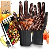 KESSER® Grillhandschuhe hitzebeständig bis 500° XXL | Ofenhandschuhe Atmungsaktiv & mit rutschfestem Griff | Topfhandschuhe aus Aramid-Gewebe | Kamin-Handschuh Maschinenwaschbar | M-L | Orange