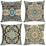 Boho Kissenbezug 80x80, 4er Set Kissenhülle Grün Kissenbezüge 80x80cm, Quadrat Doppelseitig Boho Dekokissen mit Verstecktem Reißverschluss, Zierkissen Aesthetic Room Decor, Geschenke für Frauen