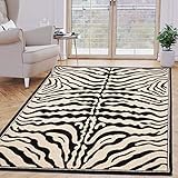 Carpeto Rugs Teppich Zebra Tierfell Optik Tiere Motiv Animal Print Zebra Muster - Bettvorleger Teppich für Wohnzimmer Schlafzimmer Esszimmer Schwarz-Weiß 120 x 170 cm