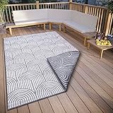 Hanse Home Pangli Outdoor Teppich Wetterfest – Wendeteppich Skandinavischer Boho Style Wasserfest Einfarbig Geometrisch 3D-Effekt für Garten, Balkon, Terrasse, Wohnzimmer – Silber, 120x170cm